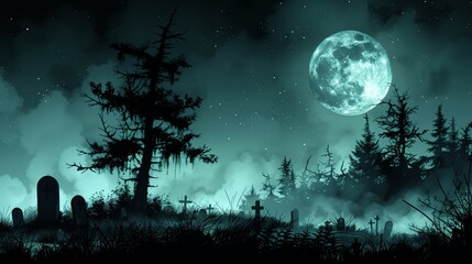 Spooky Scenes Full Moon Nights Bring Haunted Atmosphere to Graveyards