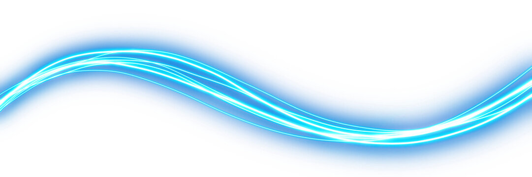 Glowing blue neon speed lines on a transparent background