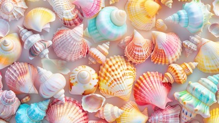 Seamless summer sea with a beautiful and enchanting multicolored natural animal shell background - obrazy, fototapety, plakaty