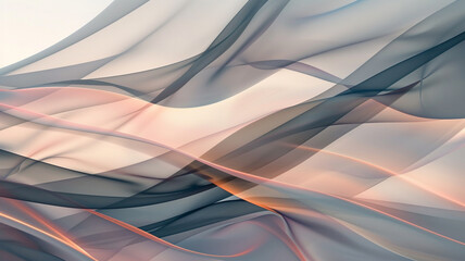 An elegant abstract design featuring sheer layers of muted colors that gracefully intersect, evoking the quiet beauty of early morning mist The overall effect is calming and subtly sophisticated