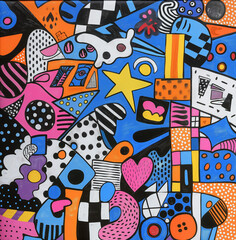 Vibrant Pop Art Collage with Mixed Abstract Patterns and Shapes
