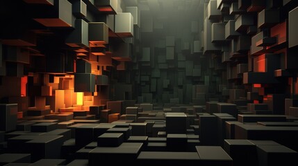 Programmer's abstract thought process in a 3D dark environment