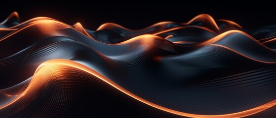Dark 3D digital waves, abstract tech-infused, futuristic and flowing
