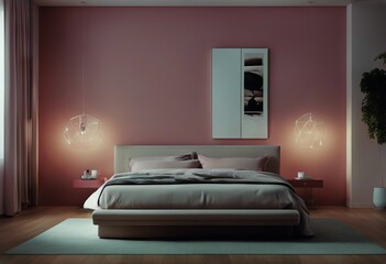design pink style bright minimalism walls bedroom interior Hi-tech Modern illumination