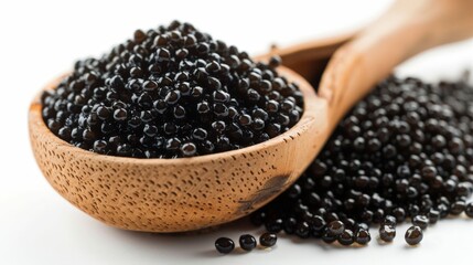 Wooden spoon filled with blackberries