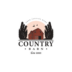 Vintage country barn vector logo design illustration © Vexper