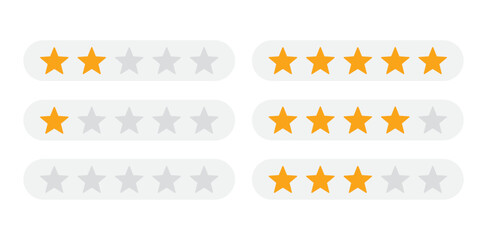 Product rating or customer review with gold stars set collection. Graphic symbol flat design interface illustration elements for app ui ux web banner button vector isolated on white background