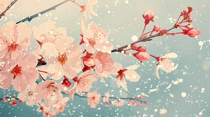 vintage cherry blossom plants pattern illustration poster background

