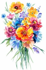 Colorful and vivid watercolor bouquet of spring flowers, isolated --ar 2:3 Job ID: 99261eb2-faa8-4aaa-b103-c3548862ad7c