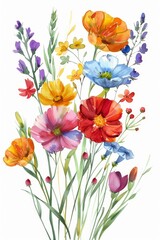 Obraz na płótnie Canvas Bright and vivid spring flowers, watercolor bunch isolated on white --ar 2:3 Job ID: 22491f7a-45f3-44e3-9471-6f8a9d261bf2