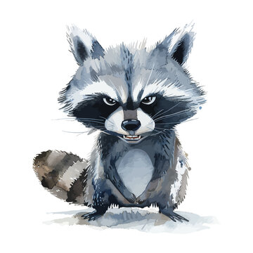 recommend clip art: angry cartoon raccoon in watercolor painting style