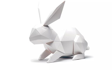 Paper Origami rabbit in flat style isolated on white. The art of paper folding