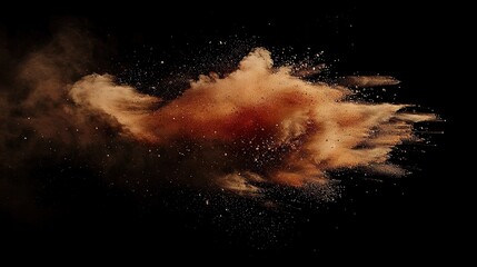 Dynamic explosion of gold colored dust isolated on black background - obrazy, fototapety, plakaty
