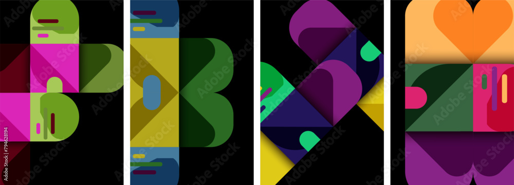 Poster a set of four colorful images with the letters bb on them High quality