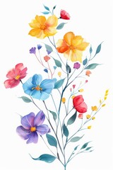 Spring floral watercolor clipart, bright colors, isolated on white --ar 2:3 Job ID: c9f90ac9-ae11-4e80-8890-5fc359c09624