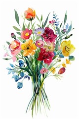 Vivid bouquet of spring florals in watercolor, isolated on white --ar 2:3 Job ID: cf06e07a-fa89-4810-941c-d48d85eb1b35