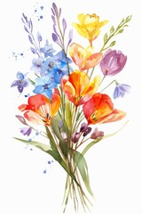 Colorful watercolor clipart of a spring floral bunch, isolated --ar 2:3 Job ID: dce4faa9-26a5-434a-b6be-b689f56ab700