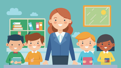 a teacher with pupils in primary school vector illustration