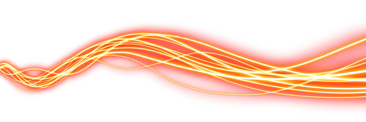 wavy orange glowing neon lines on a transparent background