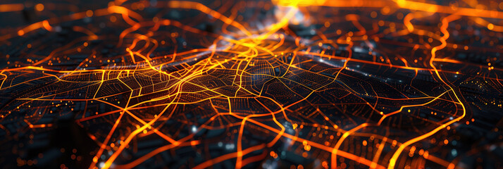 Digital community, Digital society. The grid, the infrastructure. Street, route network. Energy distribution. Digital mapping , Digital tracking, Location tracking. Urban planning and traffic flow. 