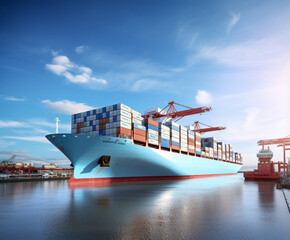 Container ships crisscrossing the ocean, symbolizing the lifeline of international commerce, transporting goods between distant ports and fostering economic connectivity. Generative AI.