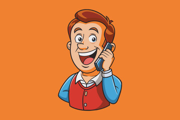 Talking on the phone with happy mind vector illustration