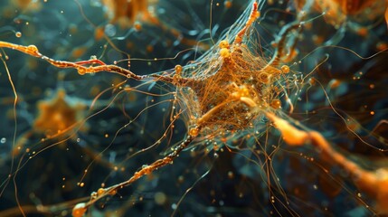 A microscopic view of a tangled network of marine bacteria breaking down organic matter and fueling the marine food web.