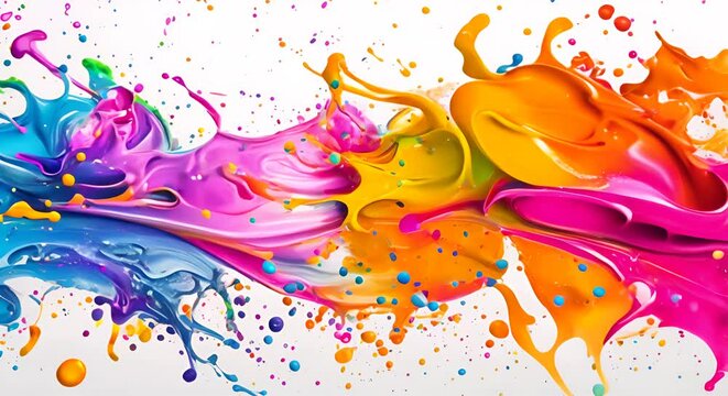 Colorful abstract paint splashes creating a dynamic and lively background,