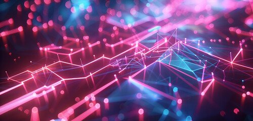 Neon circuits in a low poly world, visualizing the invisible paths of futuristic digital signals