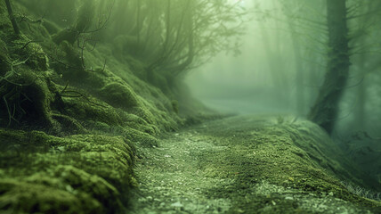 Soft, muted layers of translucent olive green and moss, gently overlapping in a minimalist design that evokes the tranquil, earthy beauty of a secluded forest path - obrazy, fototapety, plakaty