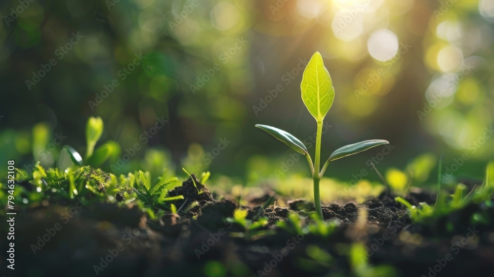 Wall mural small plant sprouting in soil