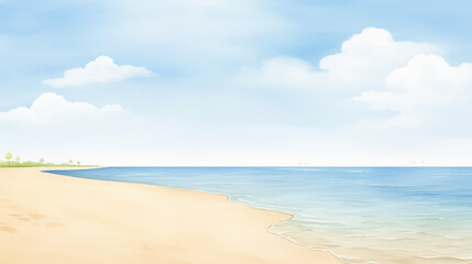 beautiful beach, pristine coastline, cartoon drawing, water color style,