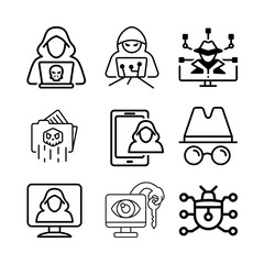 Icon set Hackers. Cybercrime. Illustrations vector.