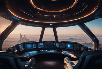 view planet Earth futuristic interior Spaceship