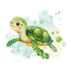 cute turtle swimming in watercolor painting style