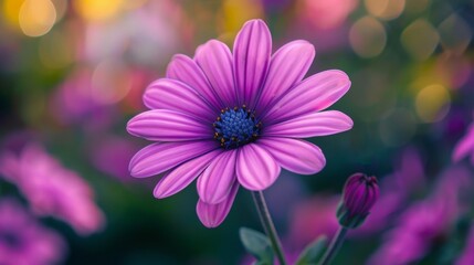 Fototapeta premium Purple flower with blue center in field