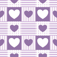 Vector illustration of a fabric pattern with a purple pastel continuous pattern with heart graphics and lines in a cute style to make a pattern on fabric or wallpaper.
