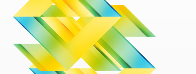 A vibrant composition of a yellow, green, and electric blue triangle on a white background, showcasing colorfulness and creative arts in a symmetrical pattern