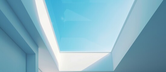 Sunlight filters through the glass skylight above, illuminating the contemporary white interior space with a minimalist design