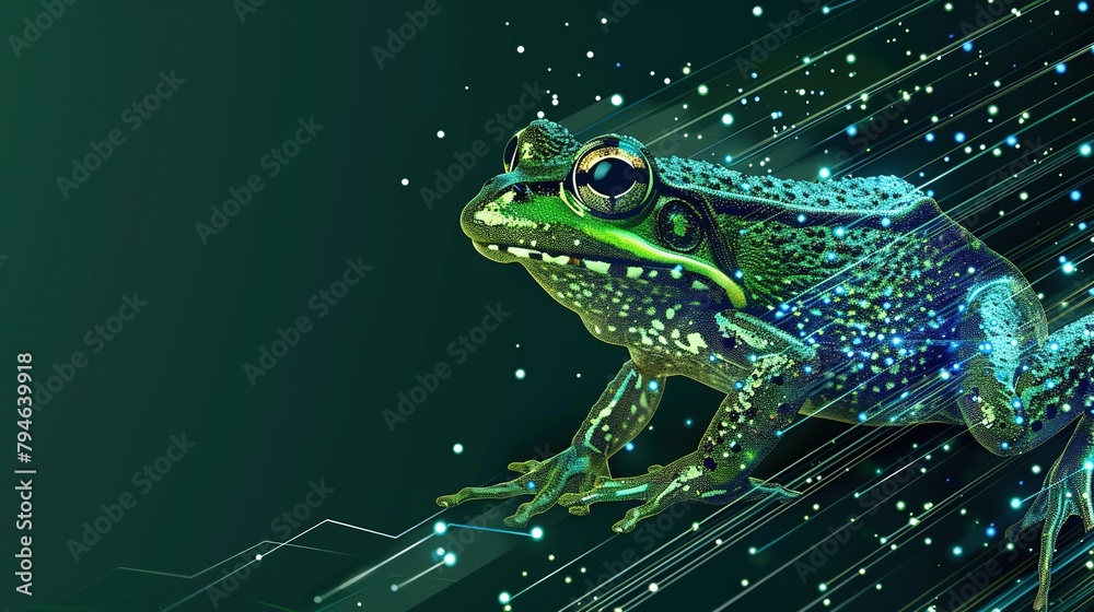 Wall mural big data visualization. a digital frog in flow information. information aesthetic design. generative