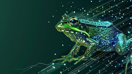 Big data visualization. A digital frog in flow information. Information aesthetic design. Generative AI