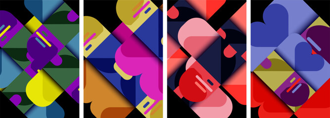 a set of four colorful geometric patterns on a black background High quality