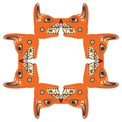 Square ethnic design or frame with animal heads in profile. Wari culture. Native American art of ancient Peru. Isolated vector illustration.