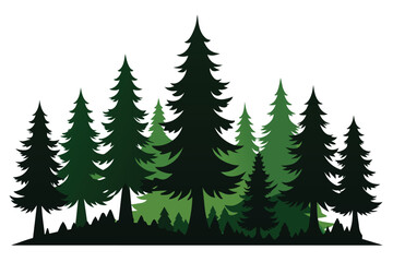 Forest of Christmas trees silhouette. Coniferous spruce panorama. Park of evergreen wood. Vector