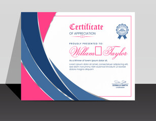 Naklejka premium Professional Certificate Achievement or Diploma Award Template, Modern Border Shape and Background Pattern Multi-Purpose Use This Template.