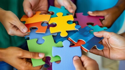 Puzzle Piece Community, a diverse group of people, each holding a unique puzzle piece