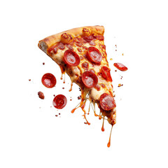 Delicious tasty slice of pepperoni pizza transparent background