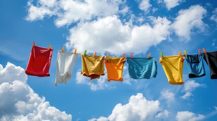 Clothesline with a clear sky background, AI generated Image