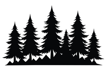 Forest of Christmas trees silhouette. Coniferous spruce panorama. Park of evergreen wood. Vector