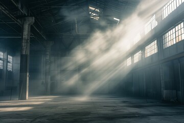 Light shines in the abandoned factory